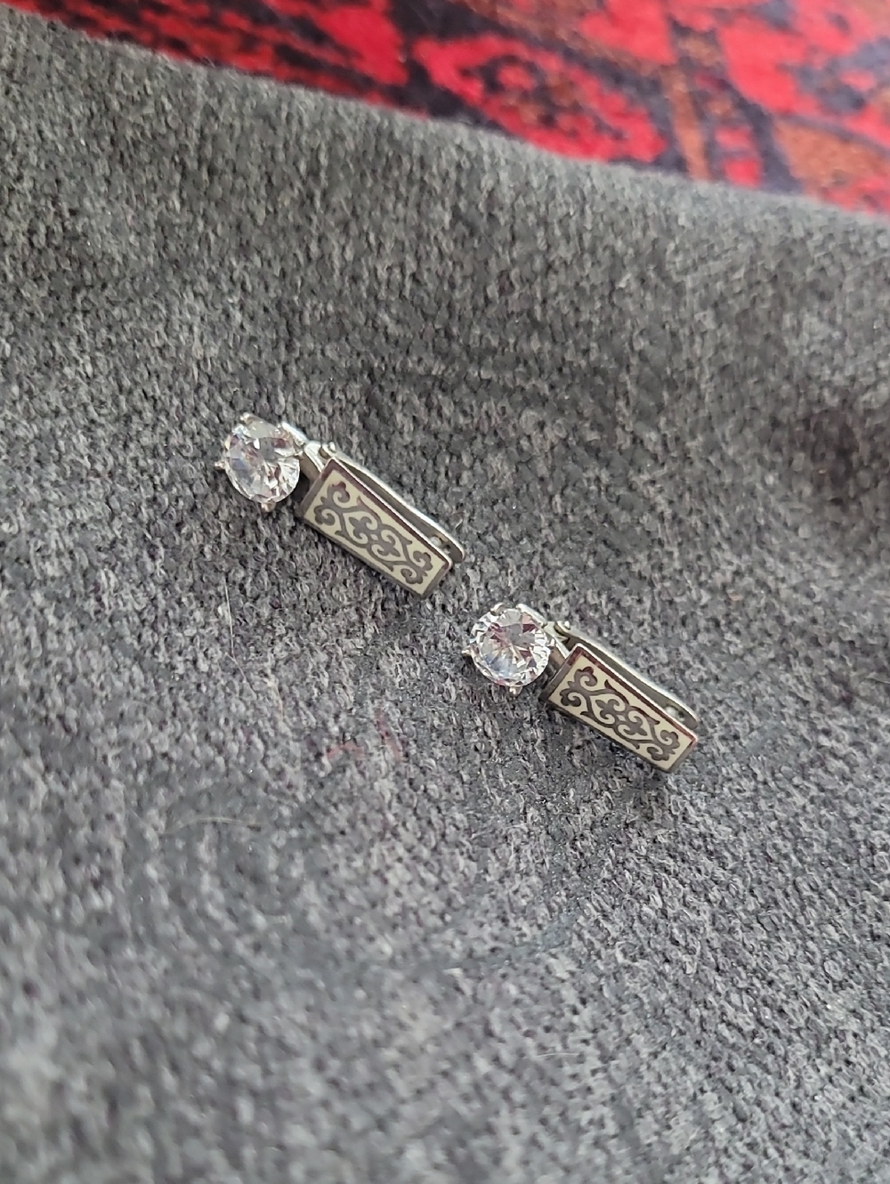 Silver-Tone Crystal Drop Earrings. KAZAKH traditional Earrings.